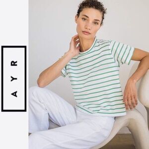 AYR The Sno Cone Tee Shirt Short Sleeve Top Size M Green Stripe Nautical Preppy